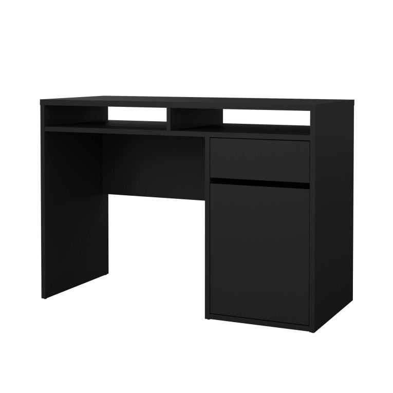Scrivania Cherie, Scrittoio multiuso, Tavolo per ufficio porta PC, Piano di lavoro, 110x48 h77 cm, Nero