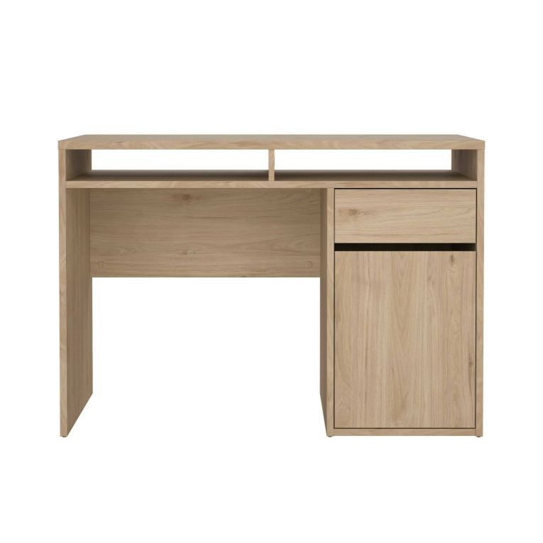 Scrivania Cherie, Scrittoio multiuso, Tavolo per ufficio porta PC, Piano di lavoro, 48x110 h77 cm, Rovere