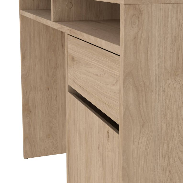 Scrivania Cherie, Scrittoio multiuso, Tavolo per ufficio porta PC, Piano di lavoro, 48x110 h77 cm, Rovere