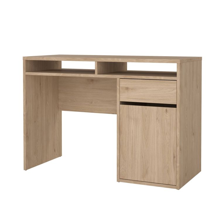 Scrivania Cherie, Scrittoio multiuso, Tavolo per ufficio porta PC, Piano di lavoro, 48x110 h77 cm, Rovere