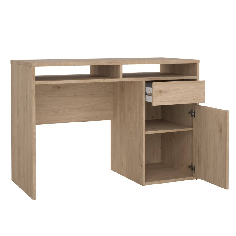 Scrivania Cherie, Scrittoio multiuso, Tavolo per ufficio porta PC, Piano di lavoro, 48x110 h77 cm, Rovere
