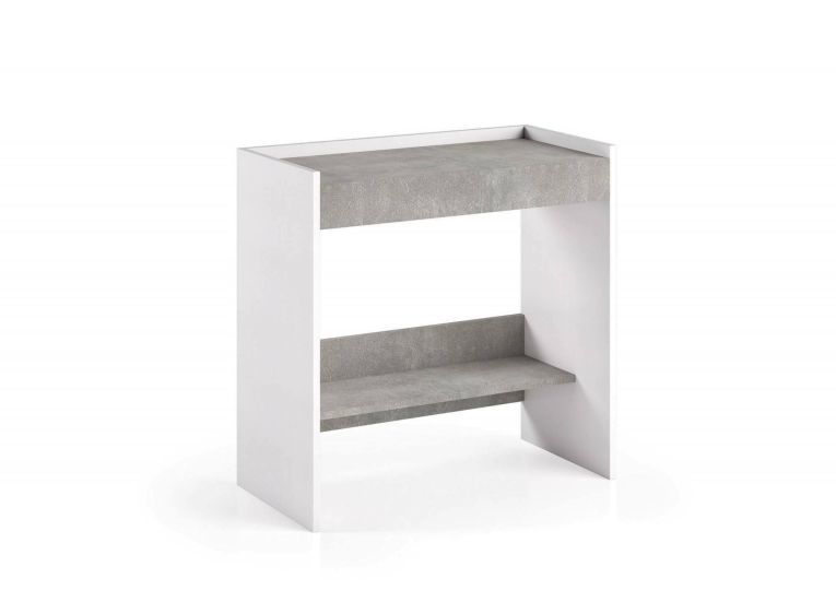 Scrivania Clematide, Scrittoio moderno con cassetto, Tavolo da studio o ufficio porta PC portalibri, 100% Made in Italy, 80x40h79 cm, Bianco e Cemento