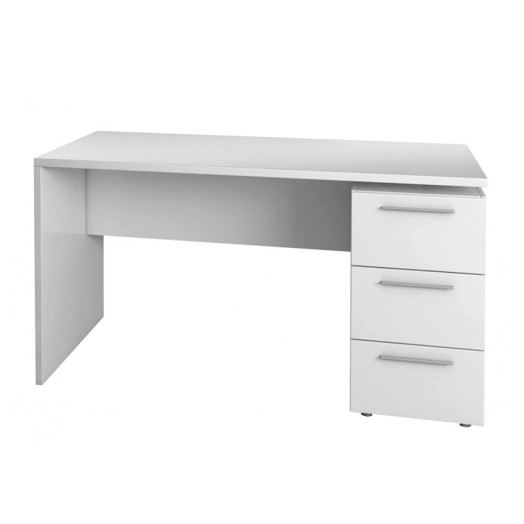 Scrivania Dallas, Scrittoio da ufficio moderno, Tavolo da studio con cassettiera a 2 cassetti e 1 anta, 138x60h74 cm, Bianco