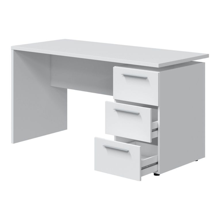 Scrivania Dallas, Scrittoio da ufficio moderno, Tavolo da studio con cassettiera a 2 cassetti e 1 anta, 138x60h74 cm, Bianco