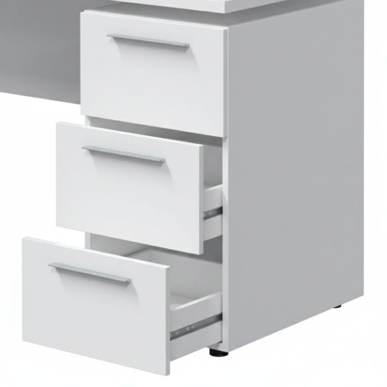 Scrivania Dallas, Scrittoio da ufficio moderno, Tavolo da studio con cassettiera a 2 cassetti e 1 anta, 138x60h74 cm, Bianco