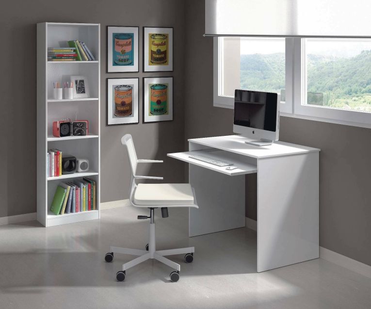 Scrivania Dayton, Scrittoio per ufficio con ripiano, Tavolo da studio porta PC da ufficio o cameretta, Tavolo da studio, 90x54h79 cm, Bianco