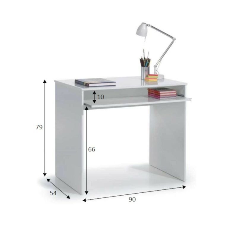 Scrivania Dayton, Scrittoio per ufficio con ripiano, Tavolo da studio porta PC da ufficio o cameretta, Tavolo da studio, 90x54h79 cm, Bianco