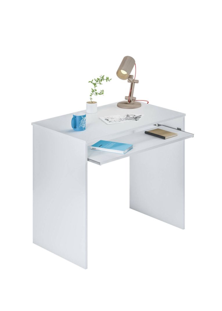Scrivania Dayton, Scrittoio per ufficio con ripiano, Tavolo da studio porta PC da ufficio o cameretta, Tavolo da studio, 90x54h79 cm, Bianco