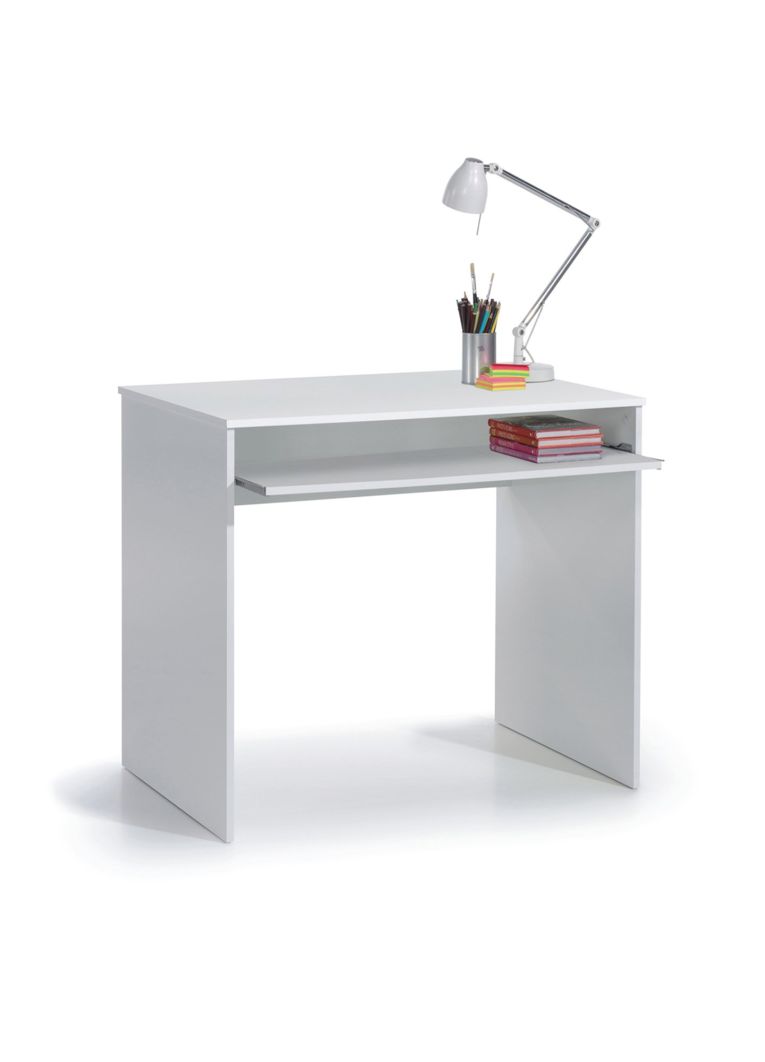 Scrivania Dayton, Scrittoio per ufficio con ripiano, Tavolo da studio porta PC da ufficio o cameretta, Tavolo da studio, 90x54h79 cm, Bianco