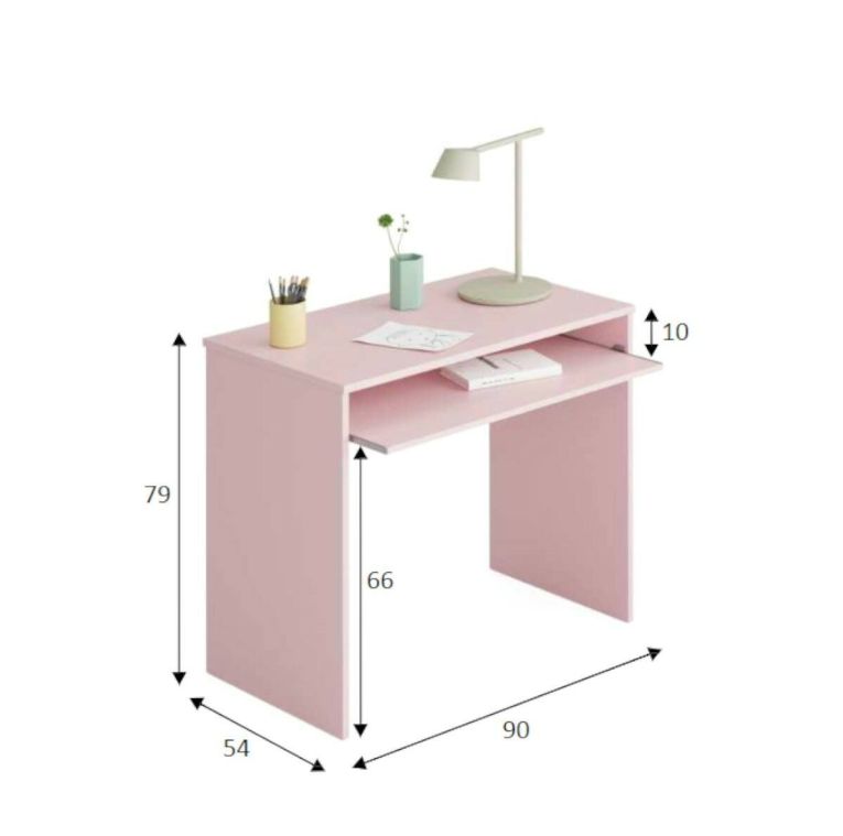 Scrivania Dayton, Scrittoio per ufficio con ripiano, Tavolo da studio porta PC da ufficio o cameretta, Tavolo da studio, 90x54h79 cm, Rosa