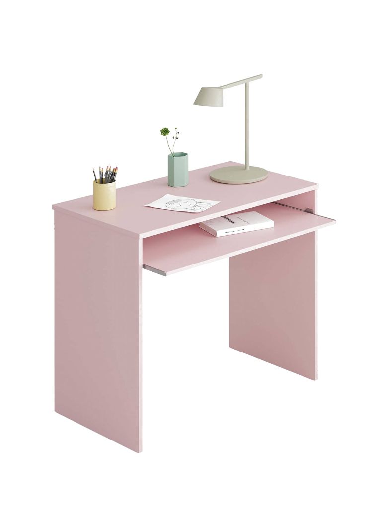 Scrivania Dayton, Scrittoio per ufficio con ripiano, Tavolo da studio porta PC da ufficio o cameretta, Tavolo da studio, 90x54h79 cm, Rosa