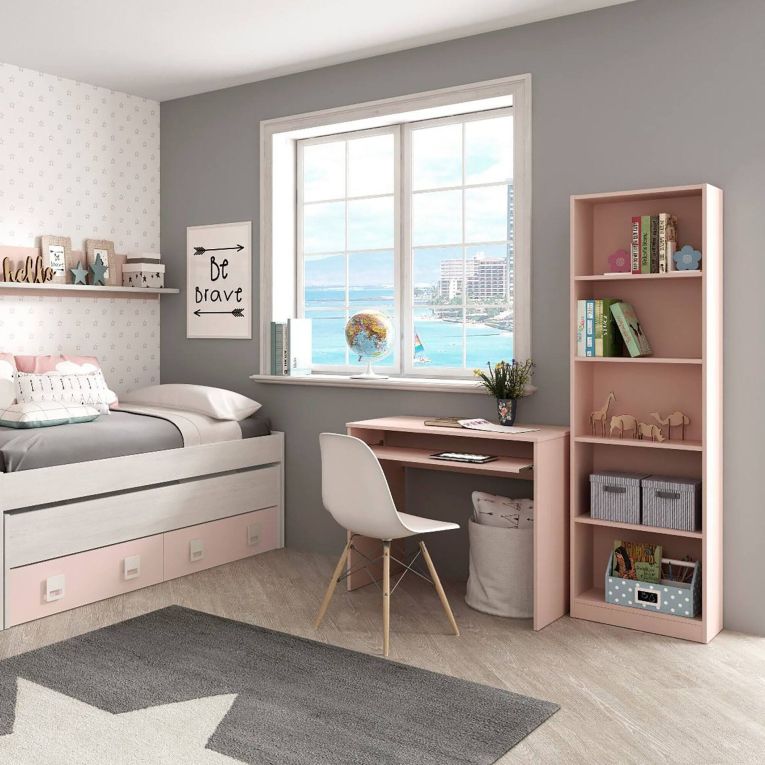 Scrivania Dayton, Scrittoio per ufficio con ripiano, Tavolo da studio porta PC da ufficio o cameretta, Tavolo da studio, 90x54h79 cm, Rosa