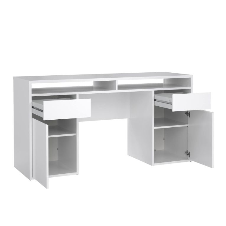 Scrivania Dina, Scrittoio multiuso, Tavolo per ufficio porta PC, Piano di lavoro, 48x149 h77 cm, Bianco