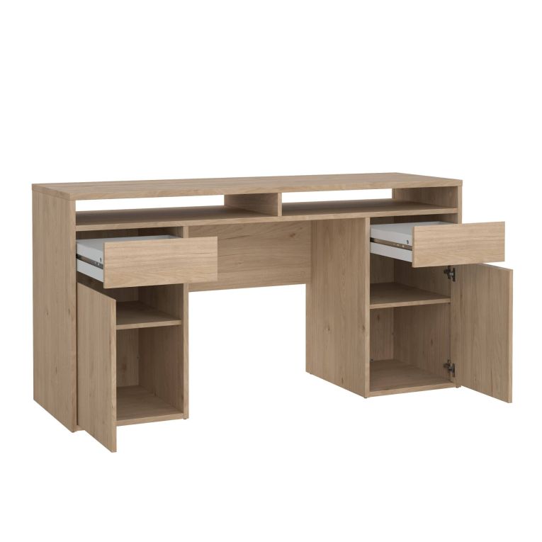 Scrivania Dina, Scrittoio multiuso, Tavolo per ufficio porta PC, Piano di lavoro, 48x149 h77 cm, Rovere