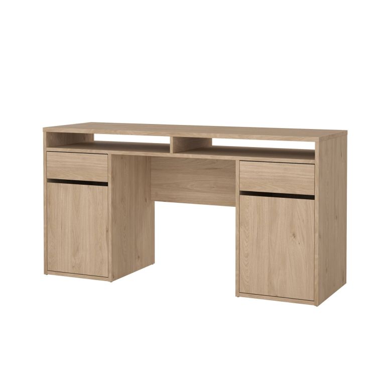 Scrivania Dina, Scrittoio multiuso, Tavolo per ufficio porta PC, Piano di lavoro, 48x149 h77 cm, Rovere