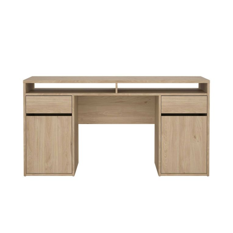 Scrivania Dina, Scrittoio multiuso, Tavolo per ufficio porta PC, Piano di lavoro, 48x149 h77 cm, Rovere