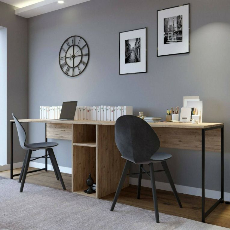 Scrivania doppia quercia 240x60cm struttura in metallo - Asarat