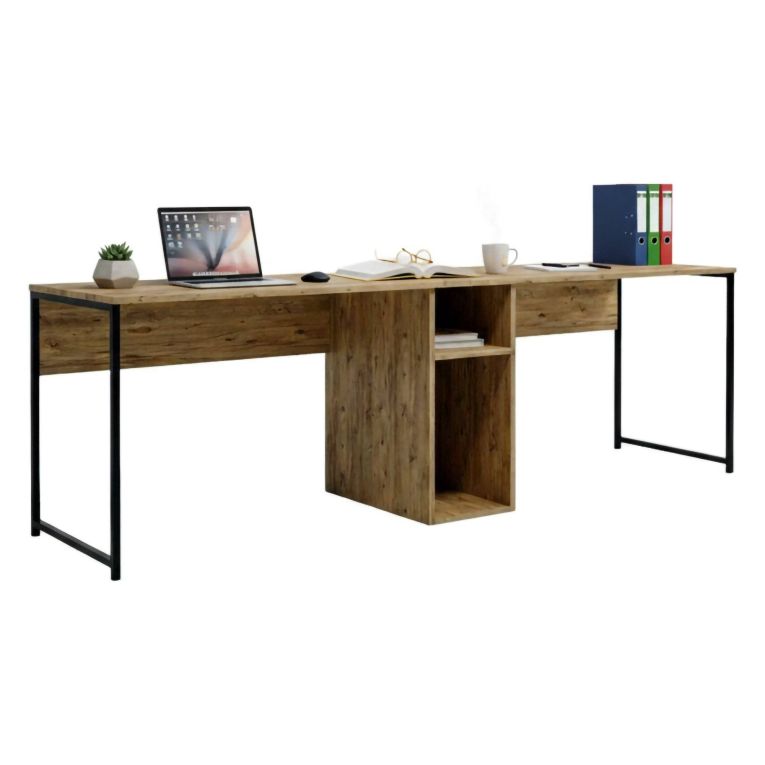 Scrivania doppia quercia 240x60cm struttura in metallo - Asarat