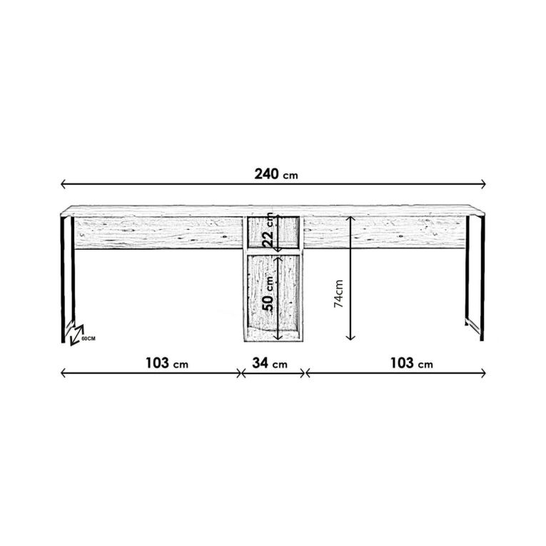 Scrivania doppia quercia 240x60cm struttura in metallo - Asarat