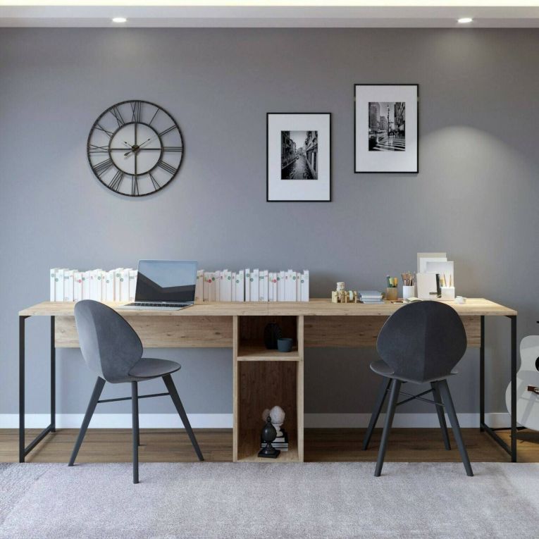 Scrivania doppia quercia 240x60cm struttura in metallo - Asarat