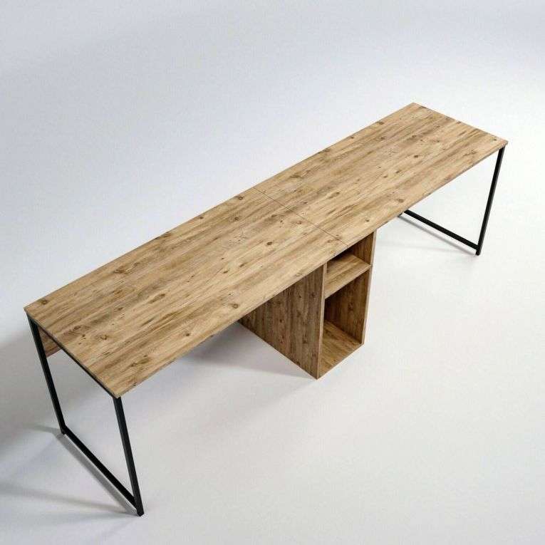 Scrivania doppia quercia 240x60cm struttura in metallo - Asarat