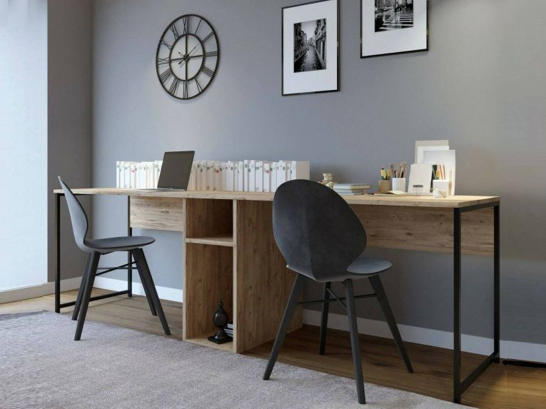 Scrivania doppia quercia 240x60cm struttura in metallo - Asarat