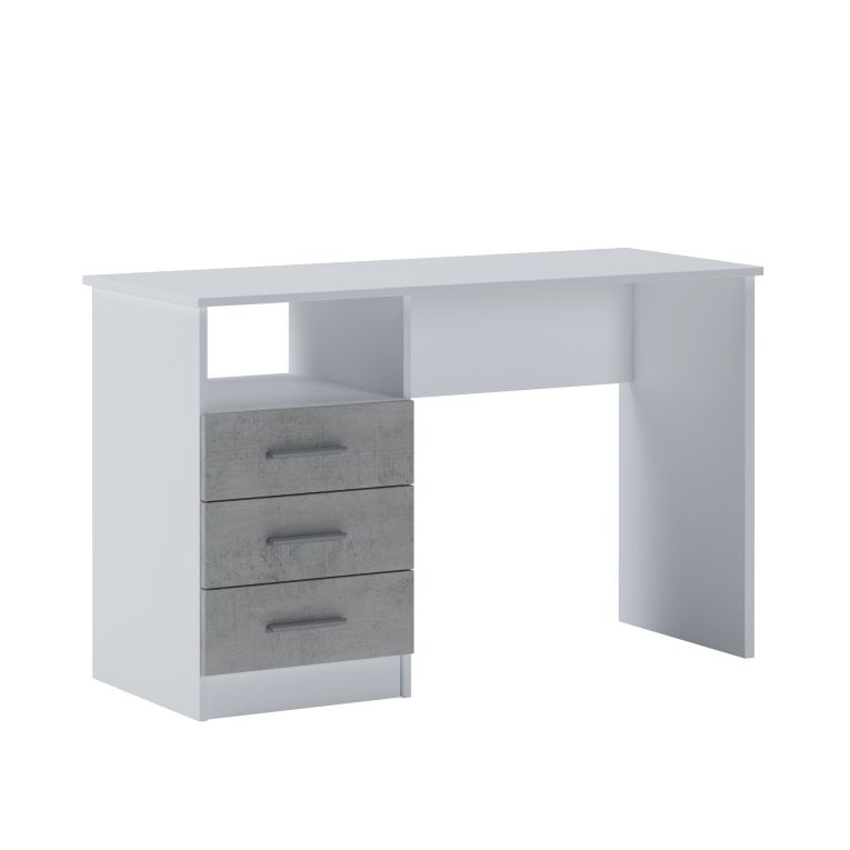 Scrivania Egeo, Scrittoio multiuso, Tavolo per ufficio porta PC, Piano di lavoro, 120x48h75 cm, Bianco e Cemento