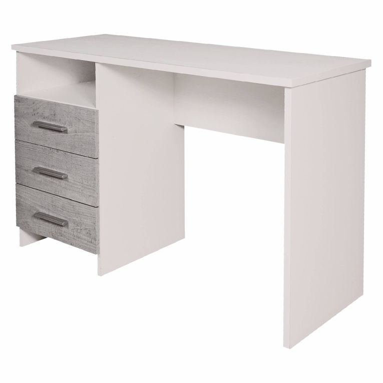 Scrivania Egeo, Scrittoio multiuso, Tavolo per ufficio porta PC, Piano di lavoro, 120x48h75 cm, Bianco e Cemento