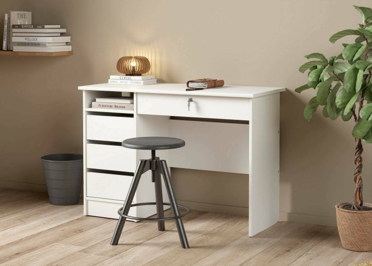 Scrivania Eliane, Scrittoio multiuso, Tavolo per ufficio porta PC, Piano di lavoro, 49x109 h76 cm, Bianco