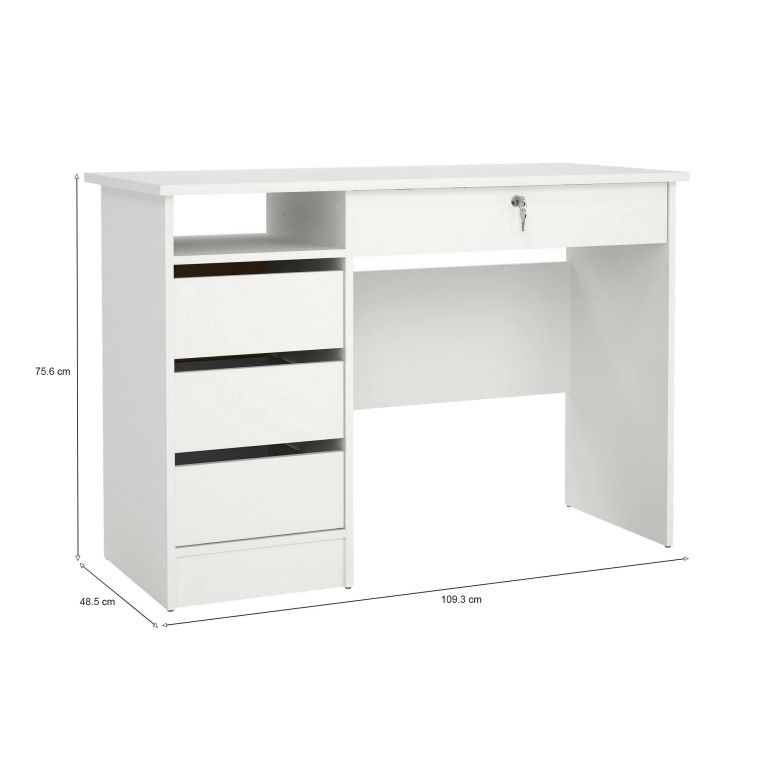 Scrivania Eliane, Scrittoio multiuso, Tavolo per ufficio porta PC, Piano di lavoro, 49x109 h76 cm, Bianco
