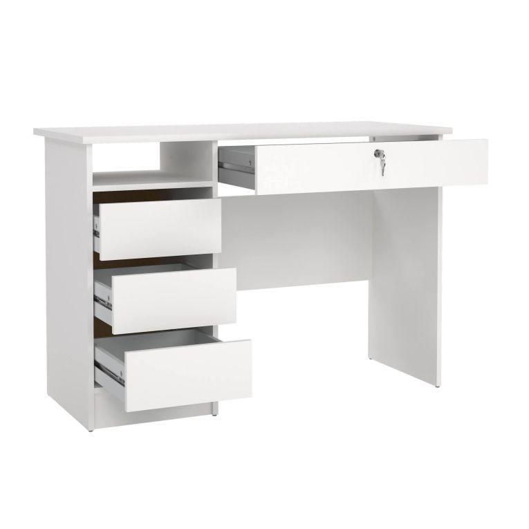 Scrivania Eliane, Scrittoio multiuso, Tavolo per ufficio porta PC, Piano di lavoro, 49x109 h76 cm, Bianco