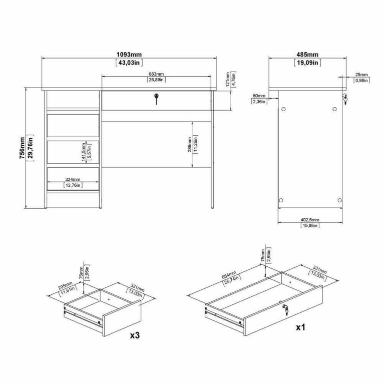 Scrivania Eliane, Scrittoio multiuso, Tavolo per ufficio porta PC, Piano di lavoro, 49x109 h76 cm, Rovere