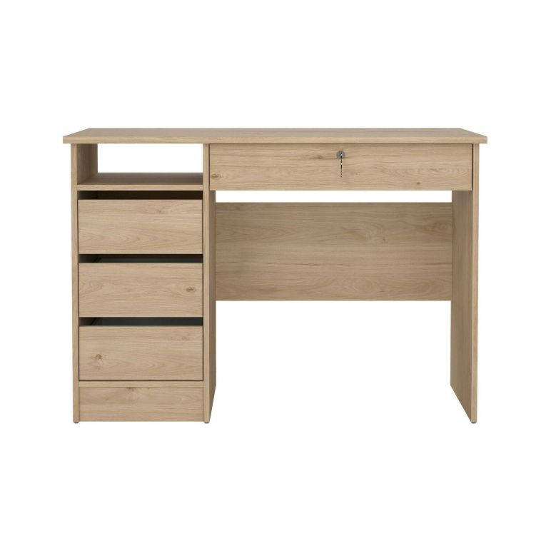 Scrivania Eliane, Scrittoio multiuso, Tavolo per ufficio porta PC, Piano di lavoro, 49x109 h76 cm, Rovere