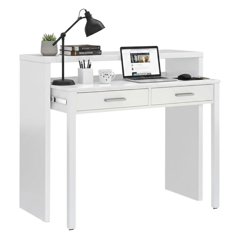 Scrivania estensibile bianca 98x36cm con 2 cassetti - Andriy