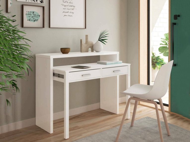Scrivania estensibile bianca 98x36cm con 2 cassetti - Andriy