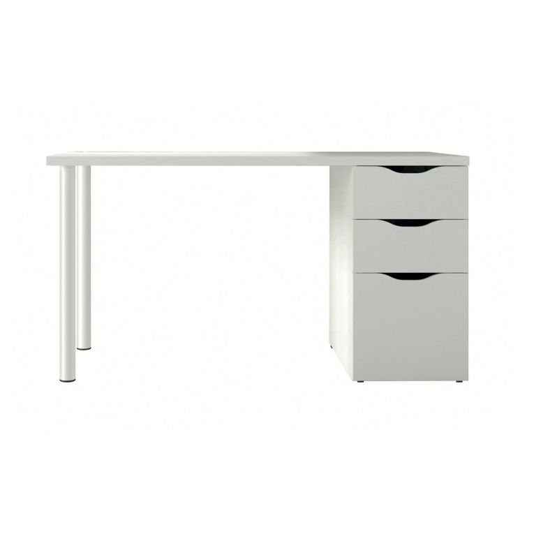 Scrivania Filadelfia, Scrittoio multifunzione da ufficio reversibile, Tavolo da studio con cassettiera a 2 cassetti e 1 anta, 138x60h74 cm, Bianco