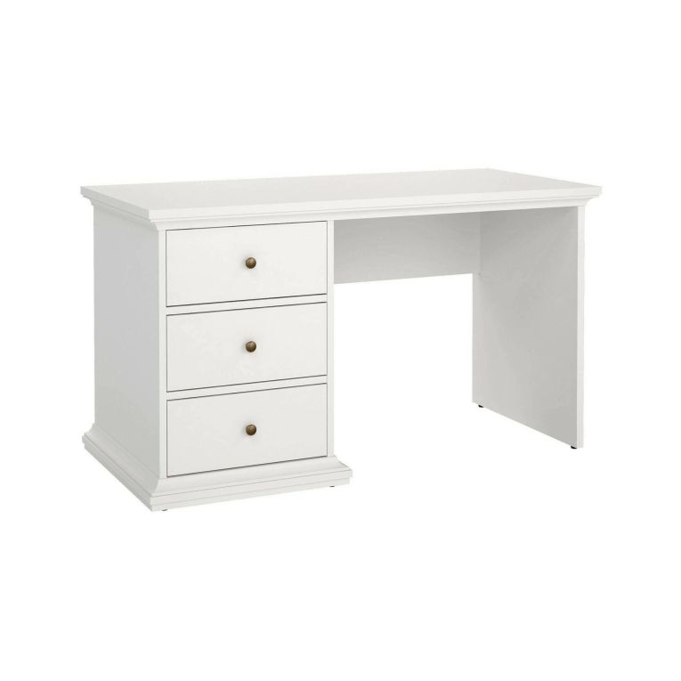 Scrivania Françoise, Scrittoio multiuso, Tavolo per ufficio porta PC, Piano di lavoro, 130x62 h74 cm, Bianco