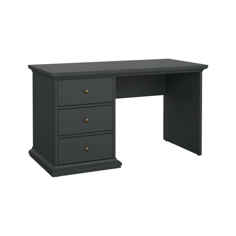 Scrivania Françoise, Scrittoio multiuso, Tavolo per ufficio porta PC, Piano di lavoro, 62x130 h74 cm, Grigio