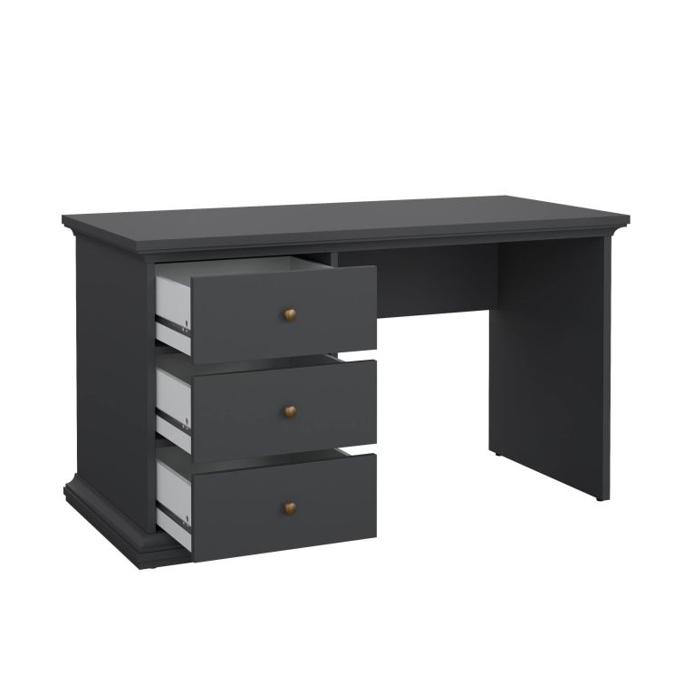 Scrivania Françoise, Scrittoio multiuso, Tavolo per ufficio porta PC, Piano di lavoro, 62x130 h74 cm, Grigio
