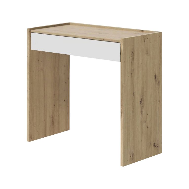 Scrivania Fresno, Scrittoio lineare con cassetto, Tavolo da studio o ufficio porta PC, 82x40h77 cm, Rovere nodi e Bianco