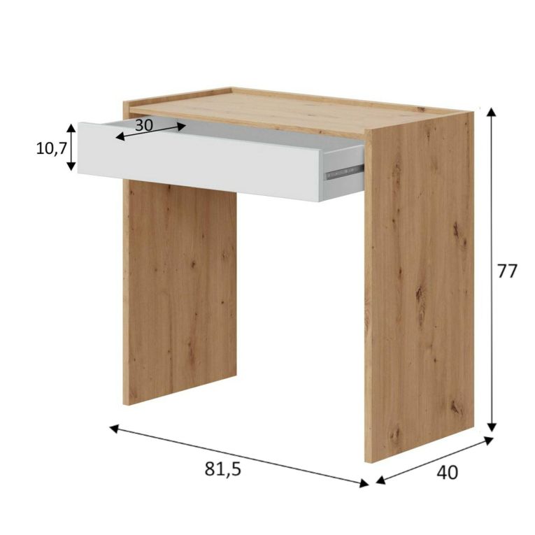 Scrivania Fresno, Scrittoio lineare con cassetto, Tavolo da studio o ufficio porta PC, 82x40h77 cm, Rovere nodi e Bianco