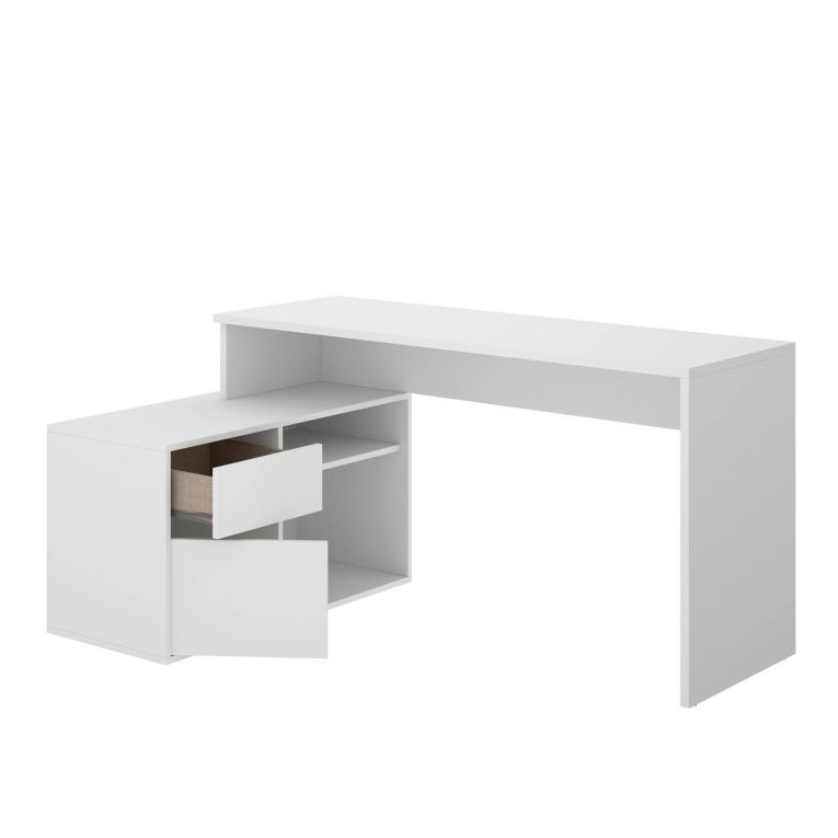 Scrivania Gardena, Scrittoio multiposizione da ufficio o cameretta, Tavolo da studio angolare multiuso, 139x92h75 cm, Bianco