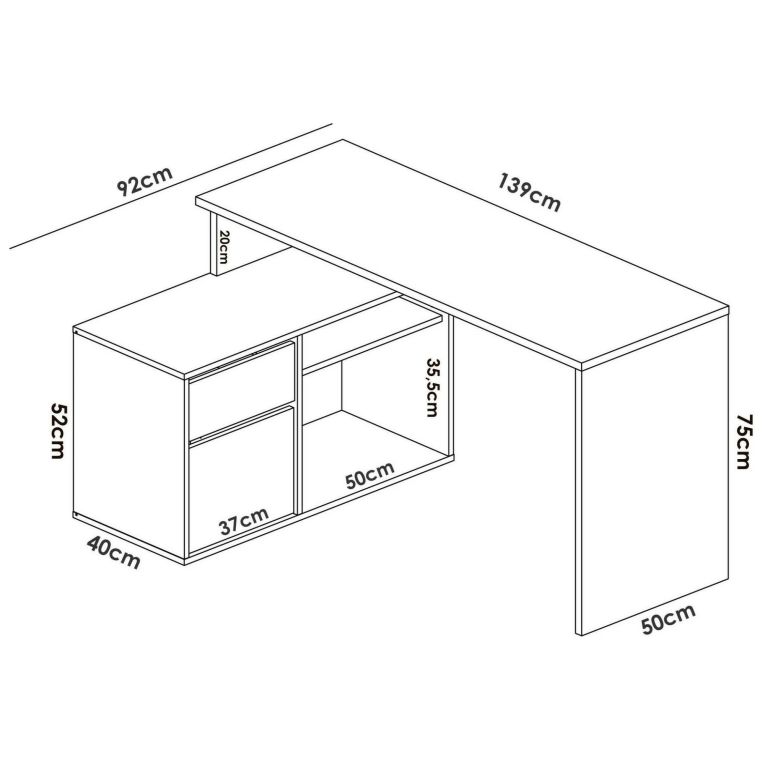 Scrivania Gardena, Scrittoio multiposizione da ufficio o cameretta, Tavolo da studio angolare multiuso, 139x92h75 cm, Bianco