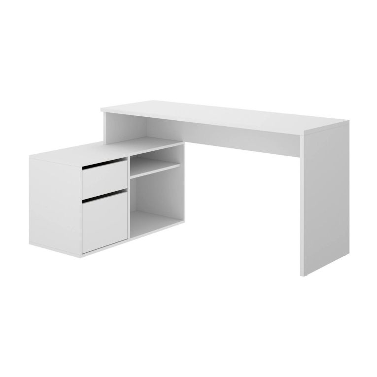 Scrivania Gardena, Scrittoio multiposizione da ufficio o cameretta, Tavolo da studio angolare multiuso, 139x92h75 cm, Bianco