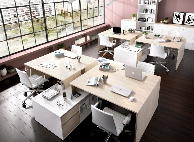 Scrivania Gardena, Scrittoio multiposizione da ufficio o cameretta, Tavolo da studio angolare multiuso, 139x92h75 cm, Bianco lucido e Rovere