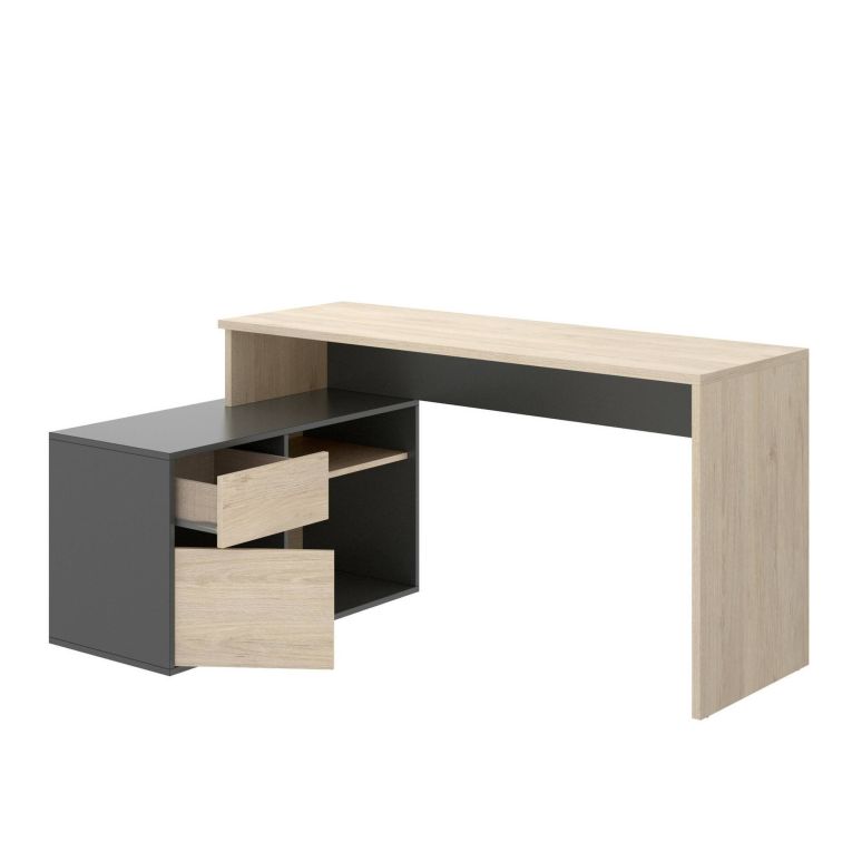 Scrivania Gardena, Scrittoio multiposizione da ufficio o cameretta, Tavolo da studio angolare multiuso, 139x92h75 cm, Rovere e Antracite