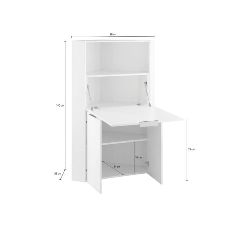 Scrivania Gianmaria, Mobile multiuso con scaffali e piano da lavoro, Tavolo multiuso per ufficio, Scrivania salvaspazio multiposizione, 100% Made in Italy, cm 70x57h140, Bianco lucido