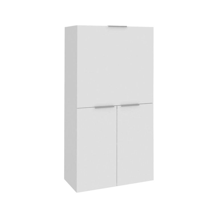 Scrivania Gianpiero, Mobile multiuso con scaffali e piano da lavoro, Tavolo multiuso per ufficio, Scrivania salvaspazio multiposizione, 100% Made in Italy, cm 70x35h140, Bianco lucido