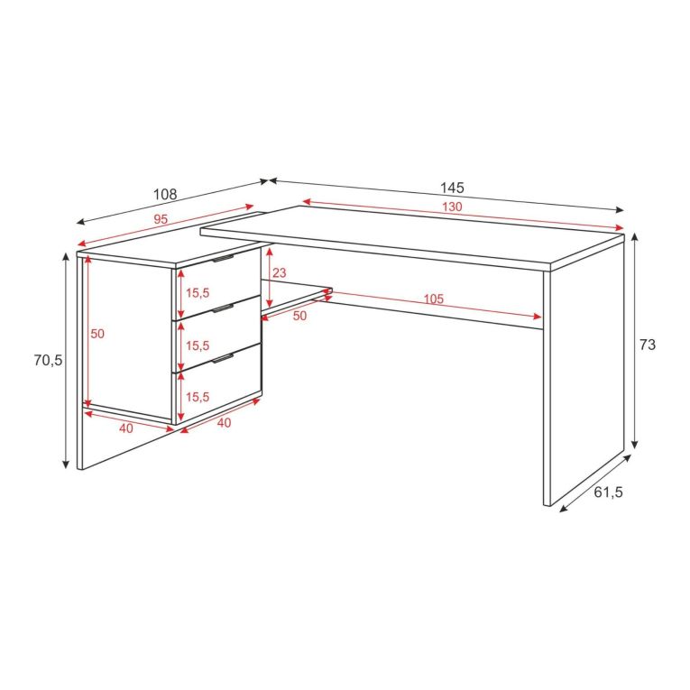 Scrivania Greensboro, Scrittoio multifunzione reversibile da ufficio con cassettiera, Tavolo da studio o ufficio porta PC ad angolo, 145x108h73 cm, Rovere e Bianco