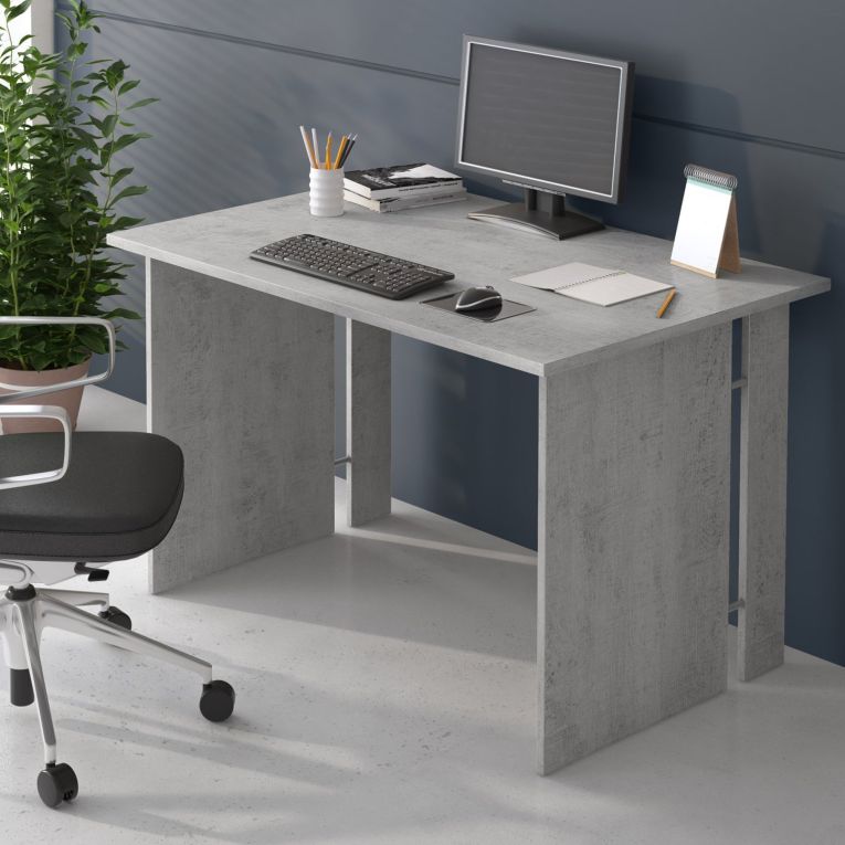 Scrivania Grigio Cemento Modulabile Fori Passacavi 119x78.2x75h cm, Colore Ripiano Grigio - Ullano
